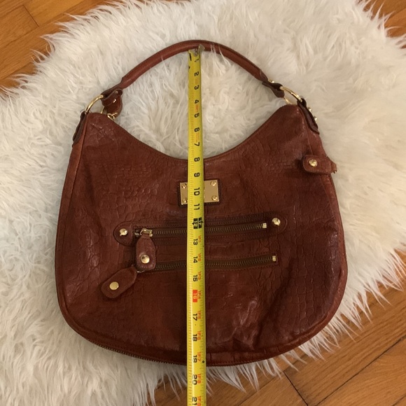 Linda Pelle croc embossed leather bag brown and gold incredible quality EUC - Picture 6 of 7